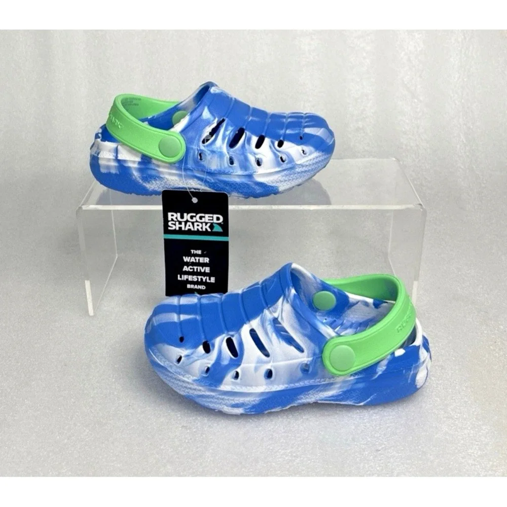 Rugged Shark Eva Clogs Lightweight Slip on Blue Green Toddler Boys Size 8 NEW